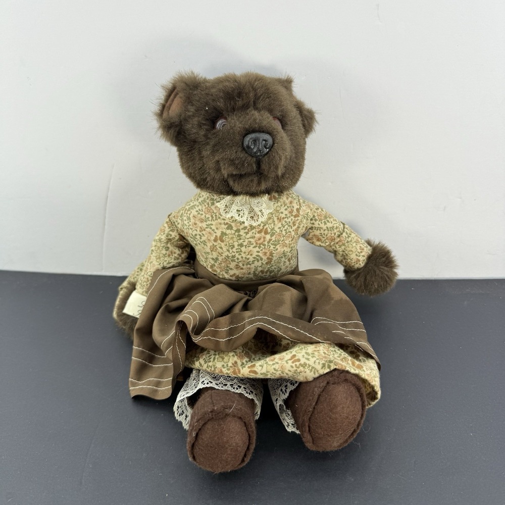 Vintage 1982 Little Folk Bear Ours G McBride England Teddy Bear Floral Dress